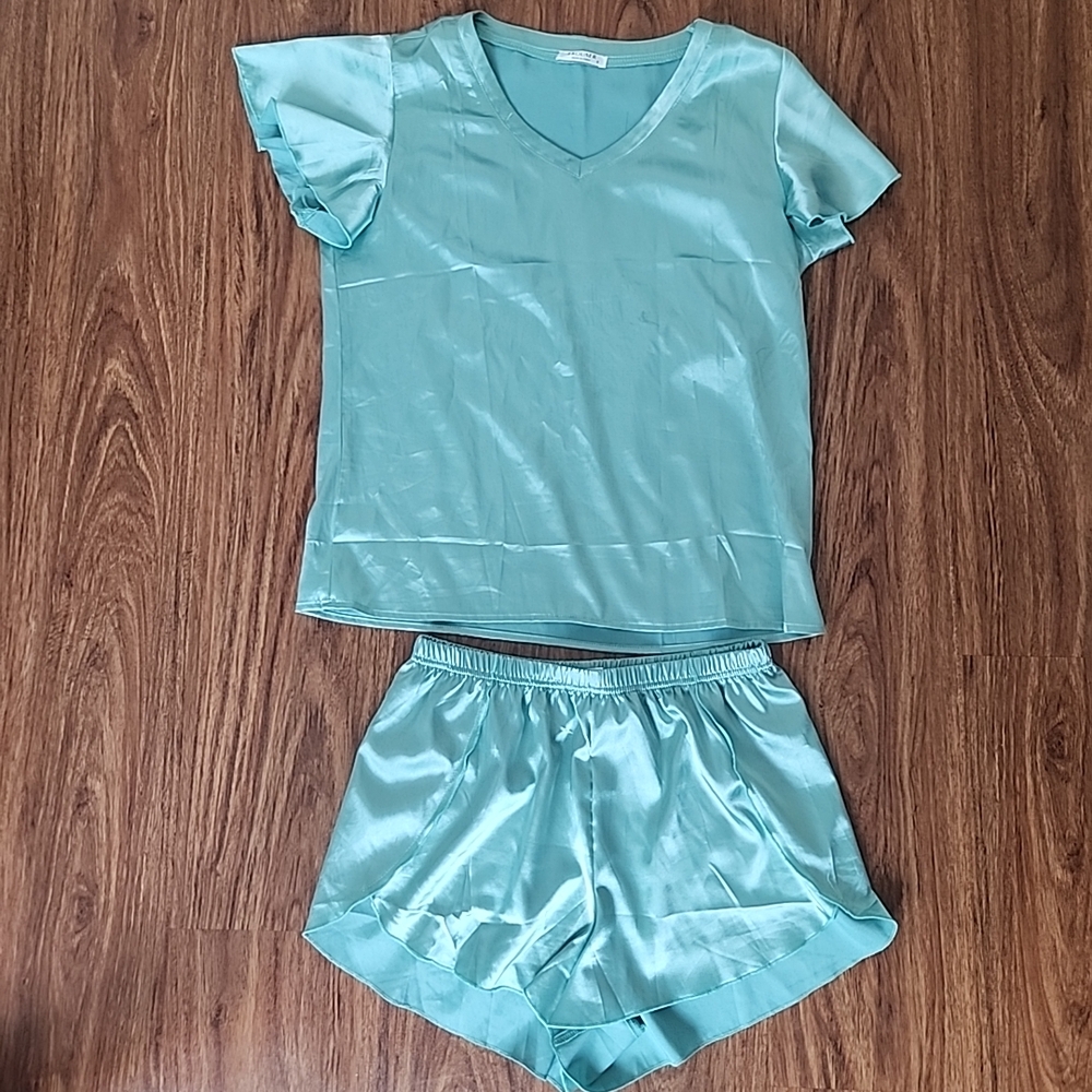 Satin Sleepwear Set in Teal